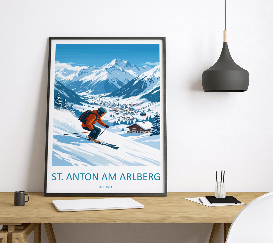 St Anton am Arlberg Austria Ski Print Travel Poster Alpine Resort Wall Art Legendary Ski Village Europe Decor Artwork