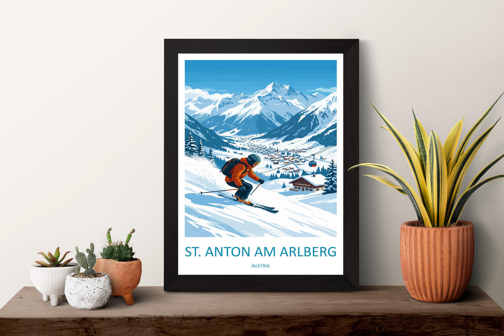 St Anton am Arlberg Austria Ski Print Travel Poster Alpine Resort Wall Art Legendary Ski Village Europe Decor Artwork