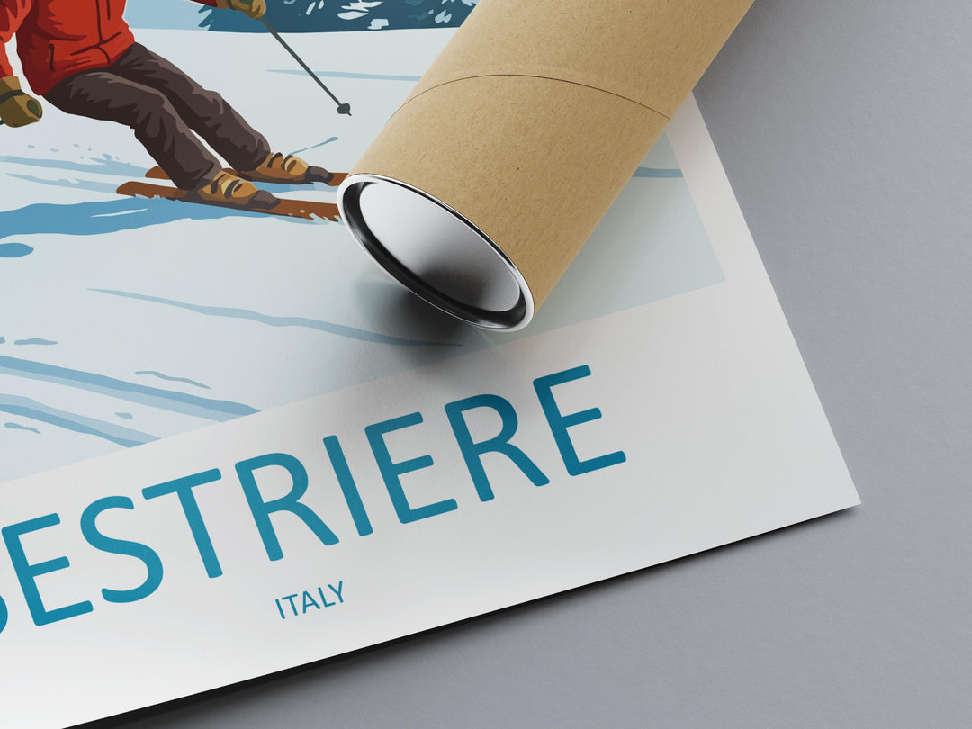 Sestriere Italy Ski Print Travel Poster Alpine Resort Wall Art Italian Alps Ski Village Winter Sports Europe Decor Artwork
