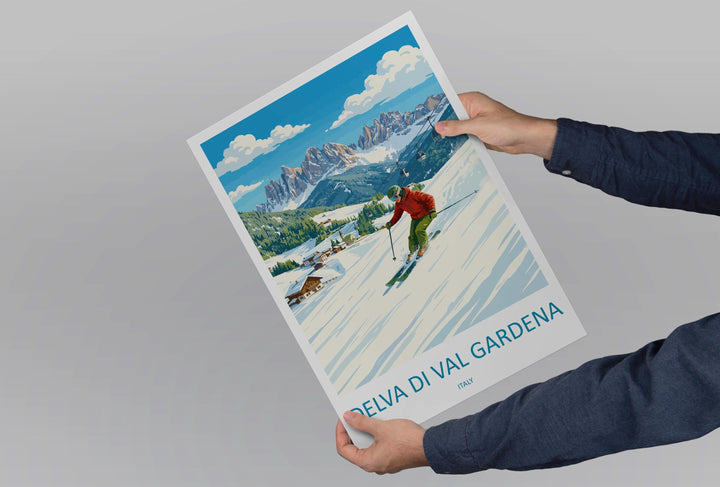 Selva di Val Gardena Italy Ski Print Travel Poster Dolomites Alpine Resort Wall Art Mountain Village Europe Decor Artwork