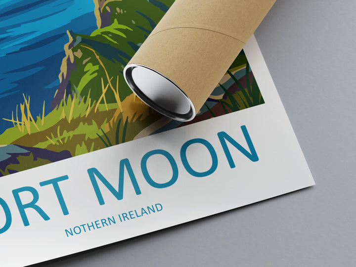 Port Moon Northern Ireland Travel Poster Coastal Cliffs Wall Art Scenic Antrim Coast Print Europe Decor Artwork
