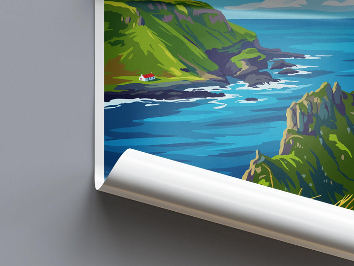 Port Moon Northern Ireland Travel Poster Coastal Cliffs Wall Art Scenic Antrim Coast Print Europe Decor Artwork