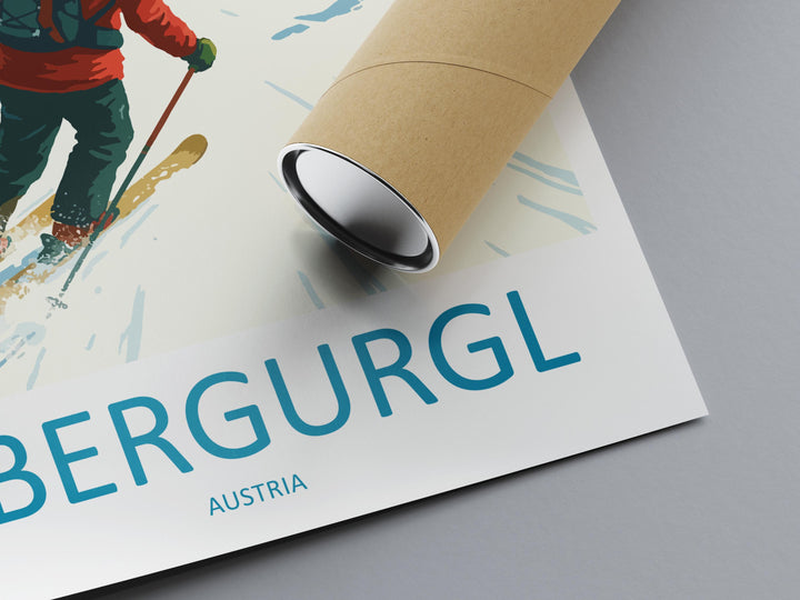 Obergurgl Austria Ski Print Travel Poster High Alpine Resort Wall Art Snow Sure Ski Village Europe Decor Artwork