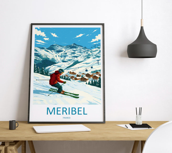 Meribel France Ski Print Travel Poster Alpine Resort Wall Art Three Valleys Ski Village Winter Sports Europe Decor Artwork
