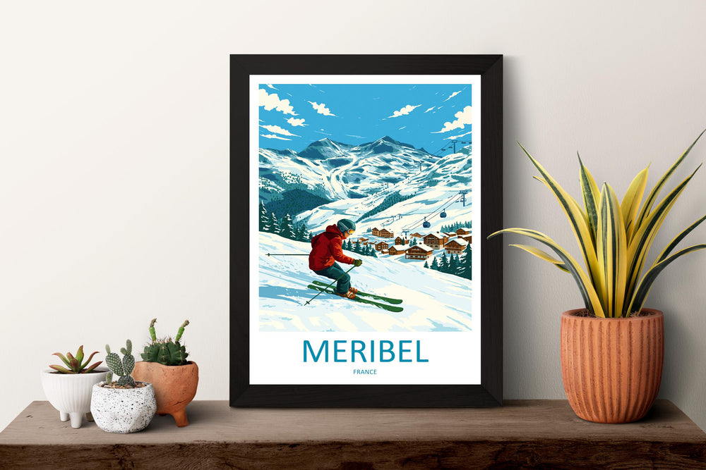 Meribel France Ski Print Travel Poster Alpine Resort Wall Art Three Valleys Ski Village Winter Sports Europe Decor Artwork