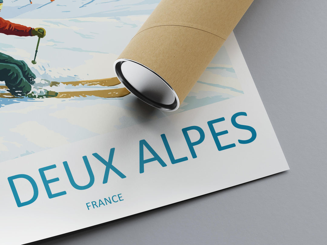Les Deux Alpes France Ski Print Travel Poster High Alpine Resort Wall Art Glacier Ski Area Winter Sports Europe Decor Artwork