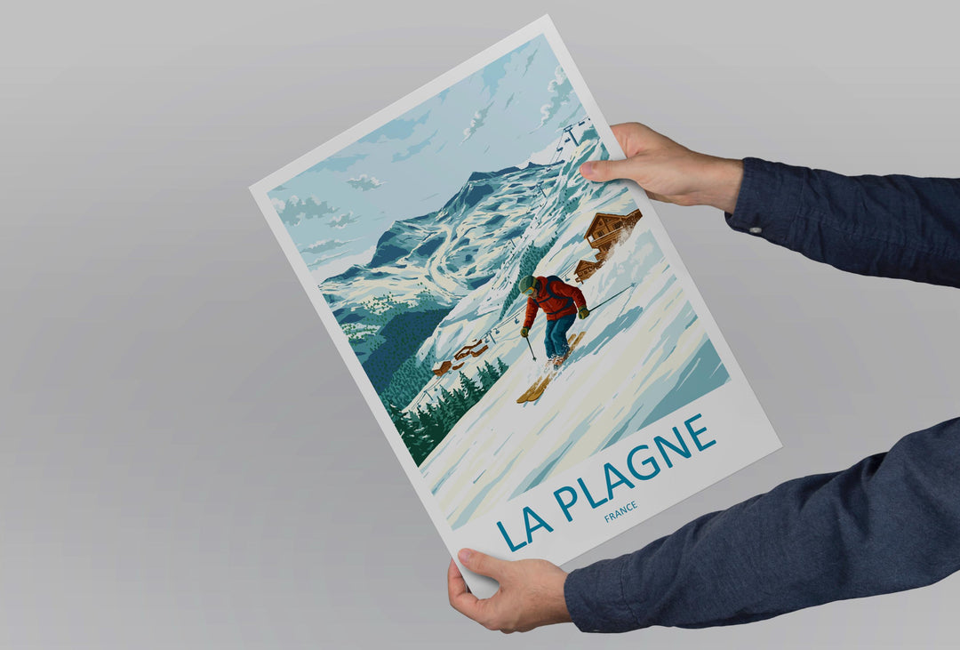 La Plagne France Ski Print Travel Poster Alpine Resort Wall Art Paradiski Ski Area Mountain Village Winter Sports Europe Decor Artwork