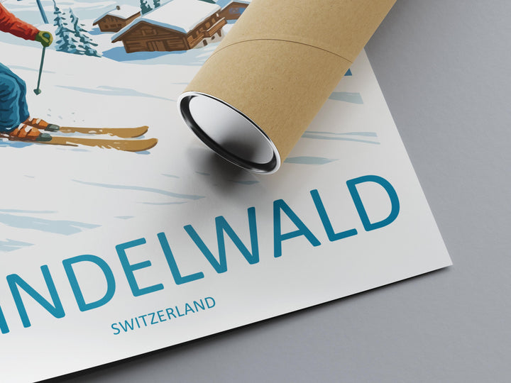 Grindelwald Switzerland Ski Print Travel Poster Alpine Village Wall Art Bernese Alps Ski Resort Winter Sports Europe Decor Artwork