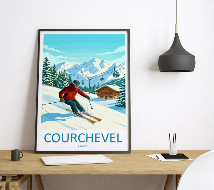 Courchevel France Ski Print Travel Poster Luxury Alpine Resort Wall Art Three Valleys Ski Village Winter Sports Europe Decor Artwork