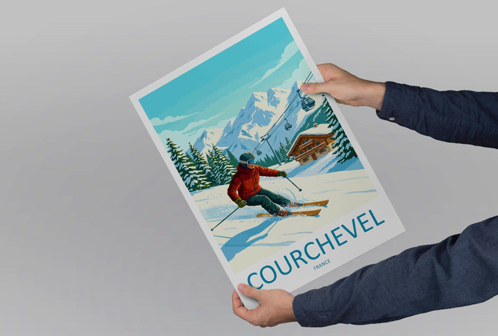 Courchevel France Ski Print Travel Poster Luxury Alpine Resort Wall Art Three Valleys Ski Village Winter Sports Europe Decor Artwork