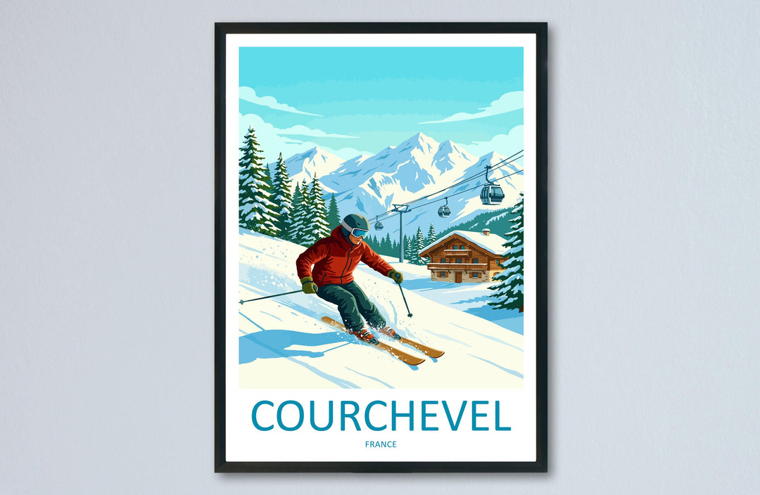 Courchevel France Ski Print Travel Poster Luxury Alpine Resort Wall Art Three Valleys Ski Village Winter Sports Europe Decor Artwork