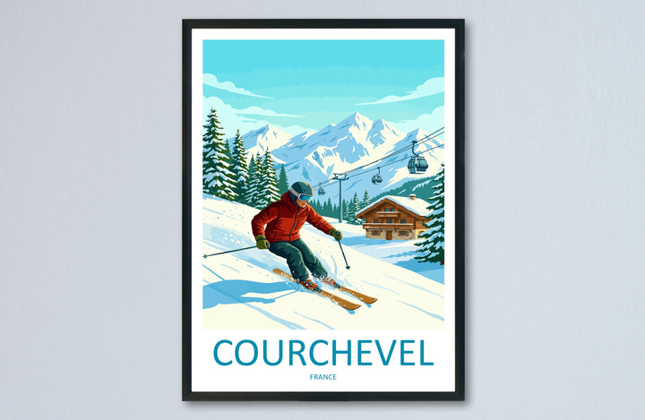 Courchevel France Ski Print Travel Poster Luxury Alpine Resort Wall Art Three Valleys Ski Village Winter Sports Europe Decor Artwork