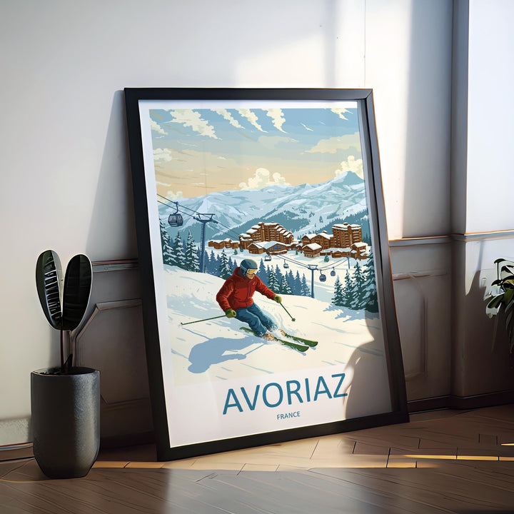 Avoriaz France Ski Print Travel Poster Alpine Resort Wall Art Car Free Ski Village Portes du Soleil Europe Decor Artwork