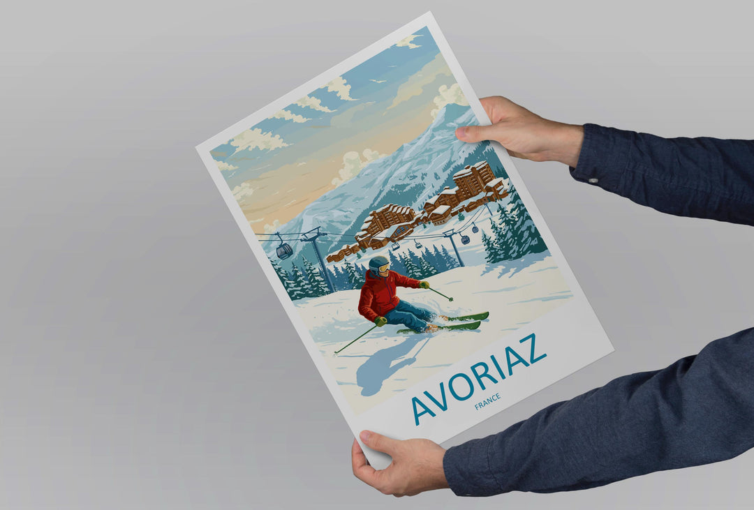 Avoriaz France Ski Print Travel Poster Alpine Resort Wall Art Car Free Ski Village Portes du Soleil Europe Decor Artwork
