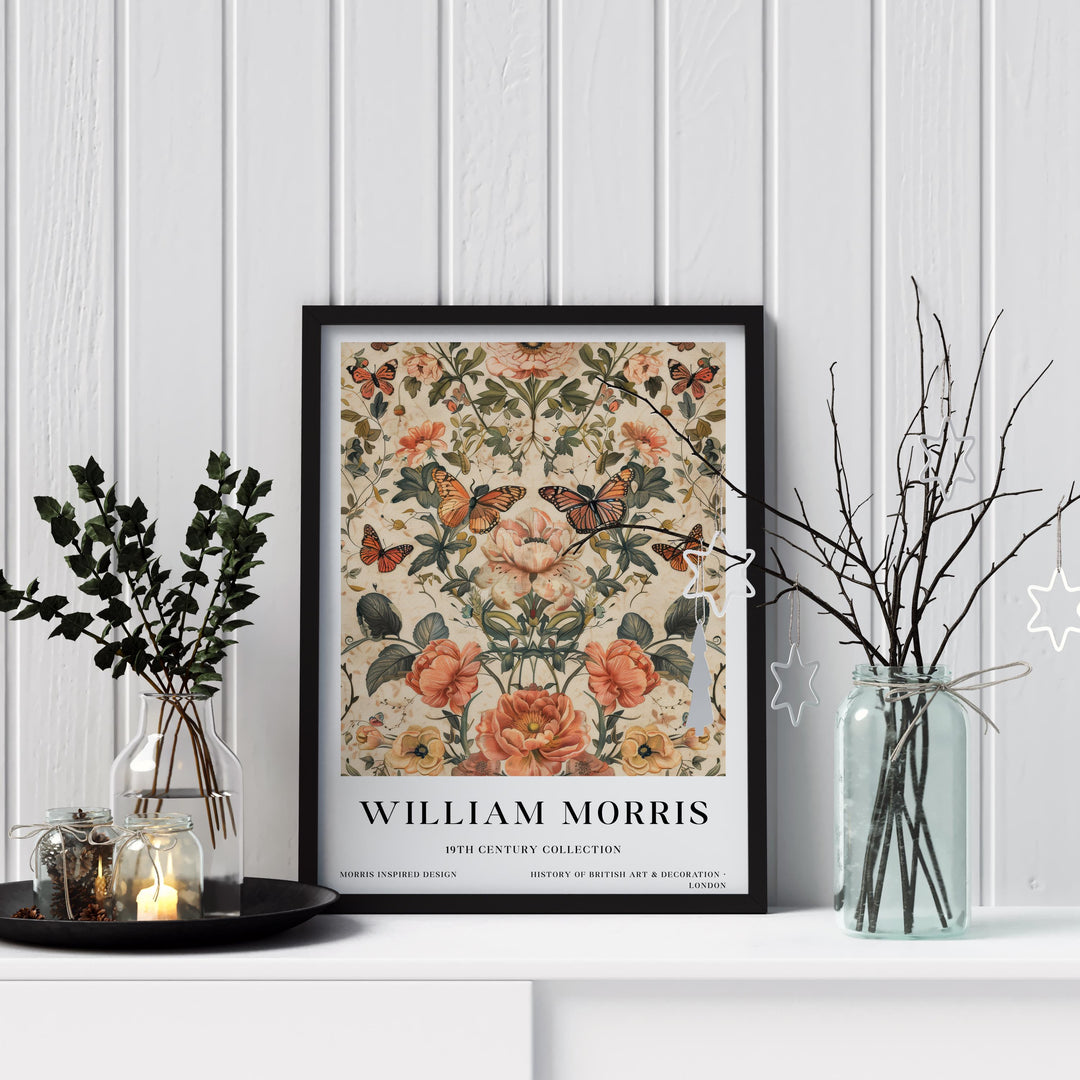William Morris Butterfly Floral Wall Art Vintage Botanical Print Cottagecore Decor Arts And Crafts Nature Poster Artwork for Home