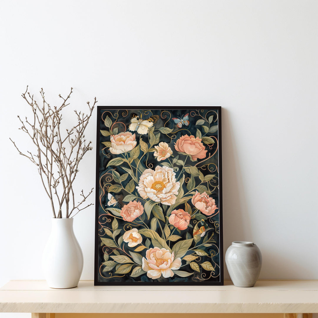 William Morris Dark Floral Butterfly Wall Art Vintage Botanical Print Cottagecore Decor Arts And Crafts Nature Poster Artwork for Home