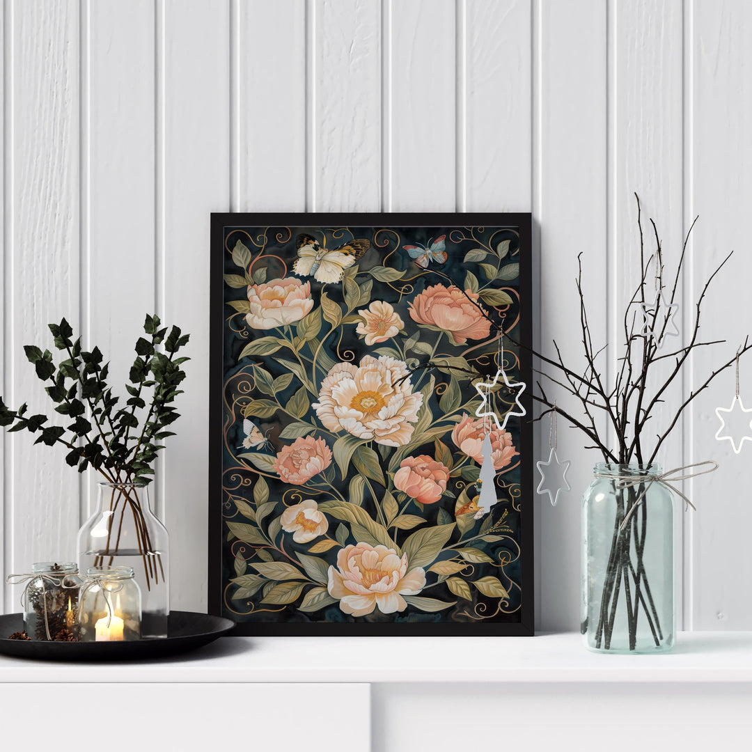 William Morris Dark Floral Butterfly Wall Art Vintage Botanical Print Cottagecore Decor Arts And Crafts Nature Poster Artwork for Home