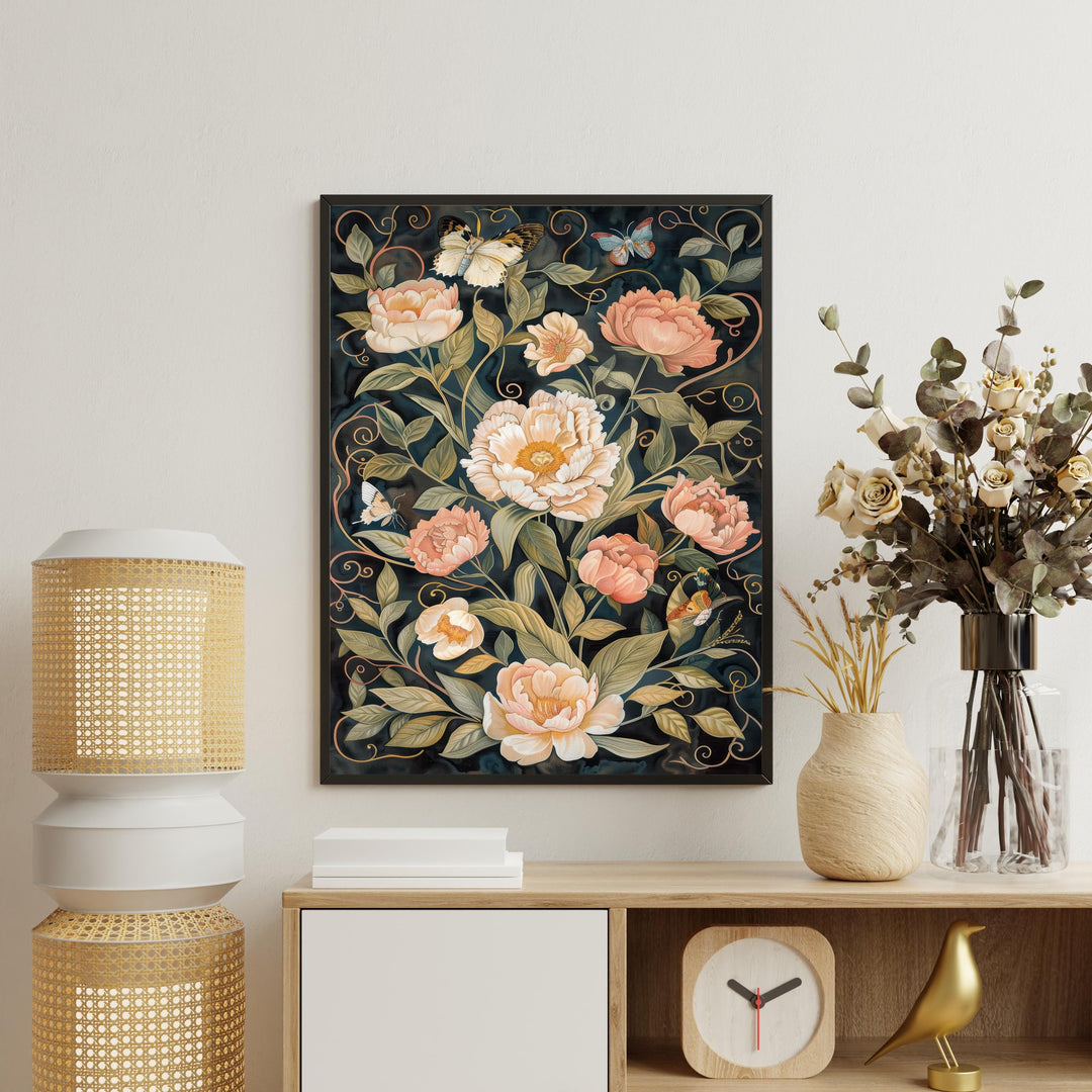 William Morris Dark Floral Butterfly Wall Art Vintage Botanical Print Cottagecore Decor Arts And Crafts Nature Poster Artwork for Home