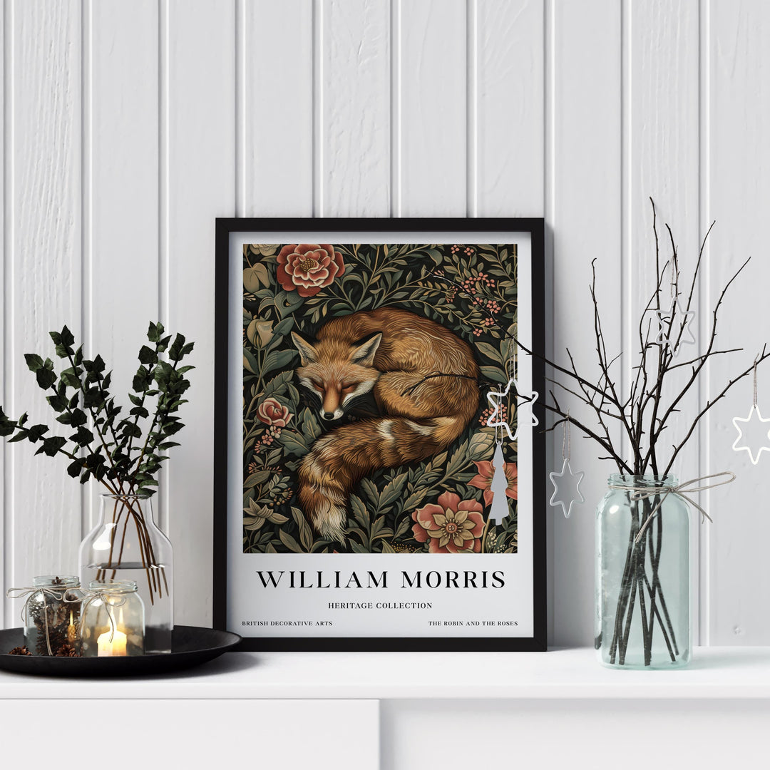 William Morris Sleeping Fox Wall Art Woodland Animal Vintage Botanical Print Cottagecore Decor Arts And Crafts Poster Artwork for Home