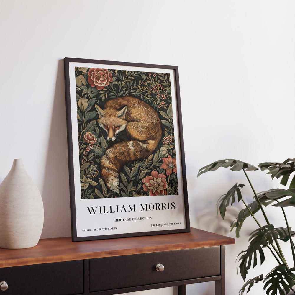 William Morris Sleeping Fox Wall Art Woodland Animal Vintage Botanical Print Cottagecore Decor Arts And Crafts Poster Artwork for Home
