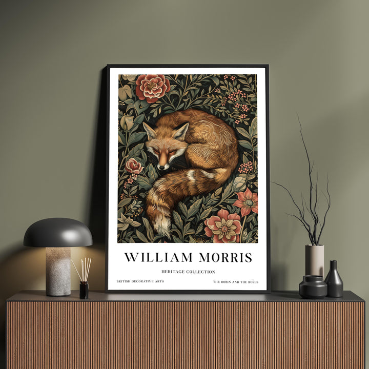 William Morris Sleeping Fox Wall Art Woodland Animal Vintage Botanical Print Cottagecore Decor Arts And Crafts Poster Artwork for Home