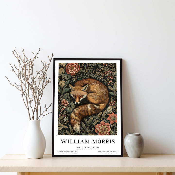 William Morris Sleeping Fox Wall Art Woodland Animal Vintage Botanical Print Cottagecore Decor Arts And Crafts Poster Artwork for Home