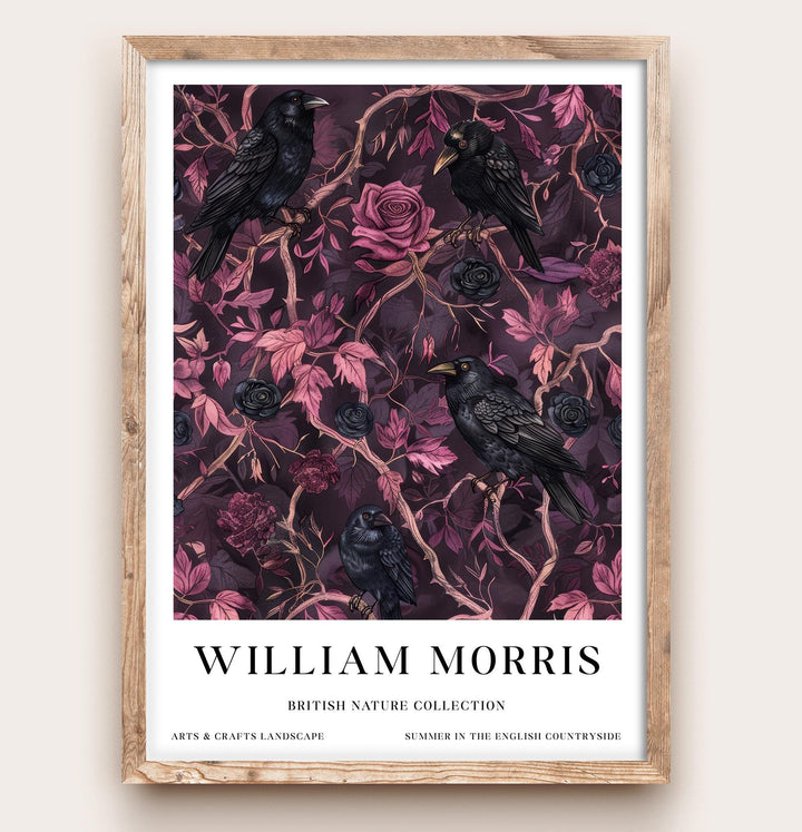 William Morris Raven Wall Art Pink Dark Floral Botanical Print Gothic Cottagecore Decor Arts And Crafts Poster Artwork for Home