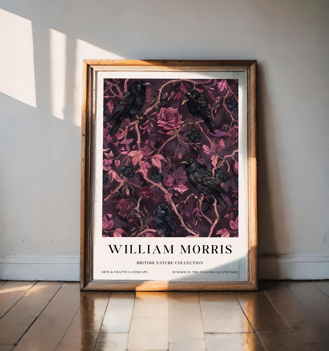 William Morris Raven Wall Art Pink Dark Floral Botanical Print Gothic Cottagecore Decor Arts And Crafts Poster Artwork for Home