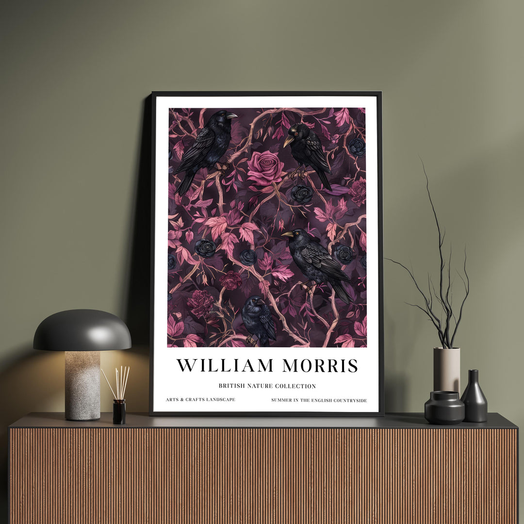 William Morris Raven Wall Art Pink Dark Floral Botanical Print Gothic Cottagecore Decor Arts And Crafts Poster Artwork for Home