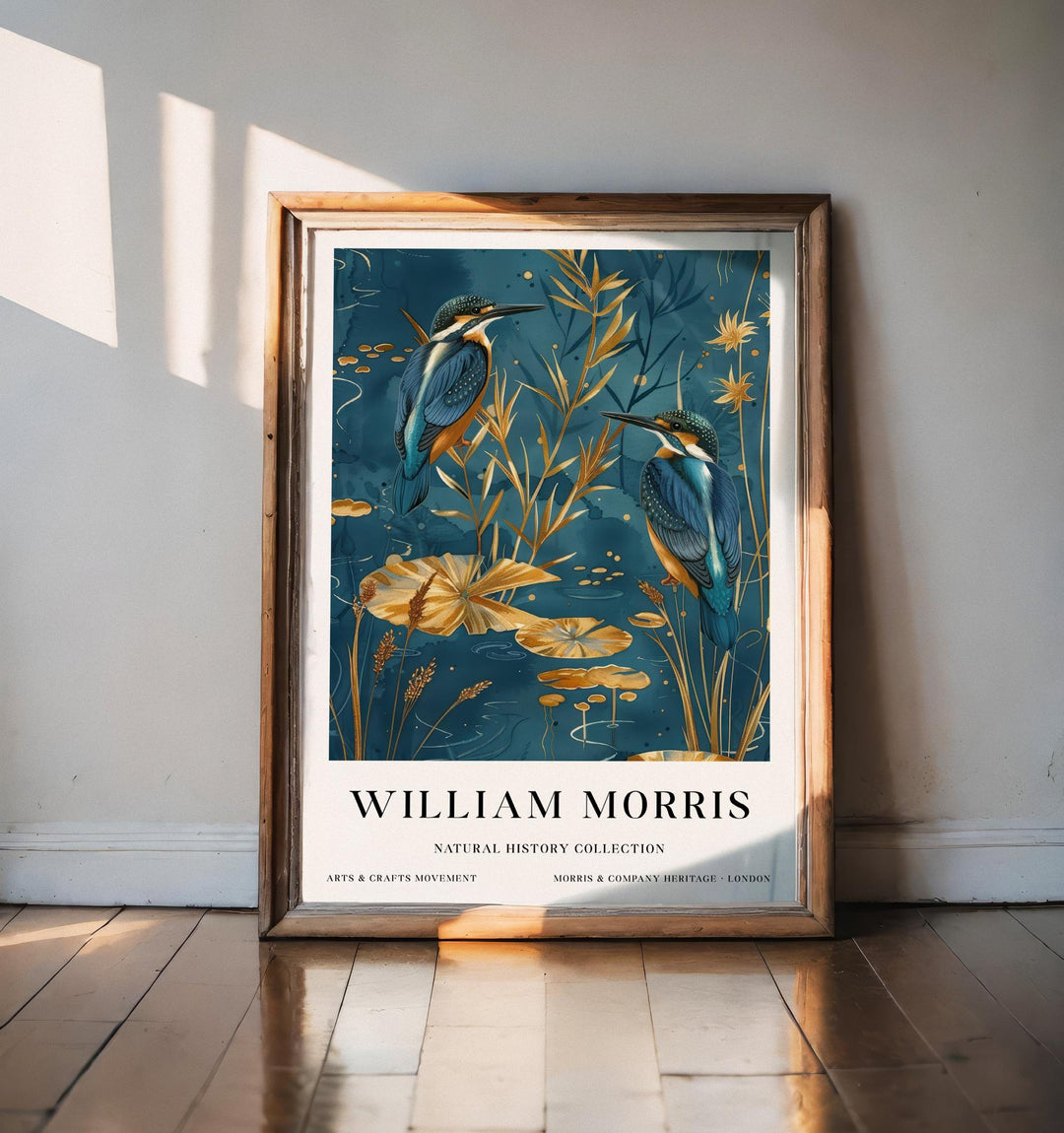 William Morris Kingfisher Bird Wall Art Blue Gold Botanical Print Vintage Nature Cottagecore Decor Arts And Crafts Poster Artwork for Home