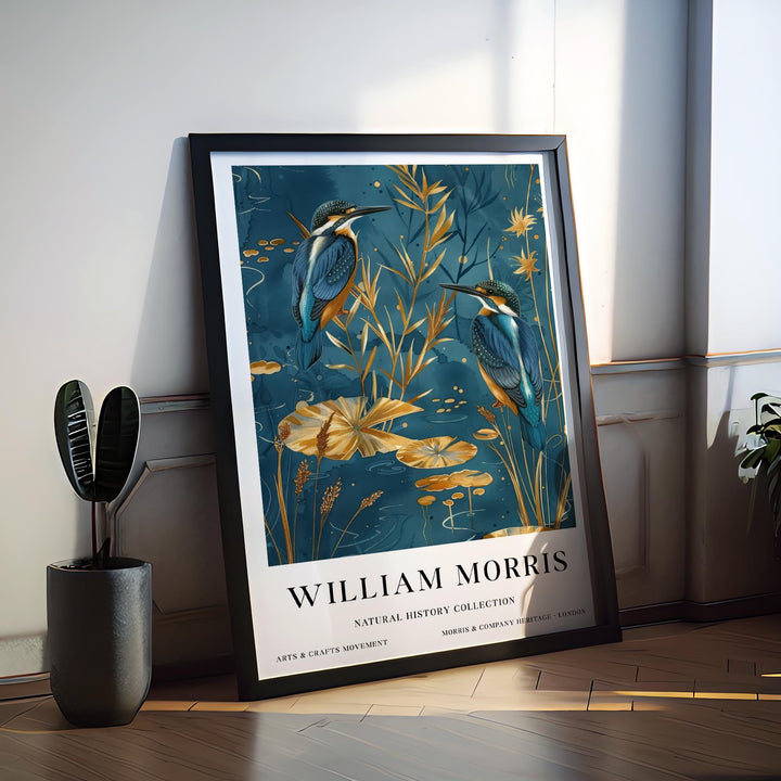 William Morris Kingfisher Bird Wall Art Blue Gold Botanical Print Vintage Nature Cottagecore Decor Arts And Crafts Poster Artwork for Home