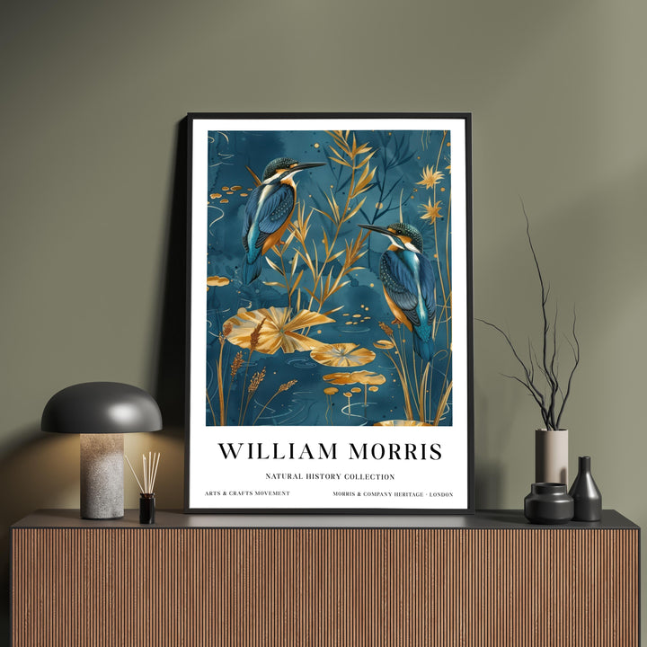 William Morris Kingfisher Bird Wall Art Blue Gold Botanical Print Vintage Nature Cottagecore Decor Arts And Crafts Poster Artwork for Home