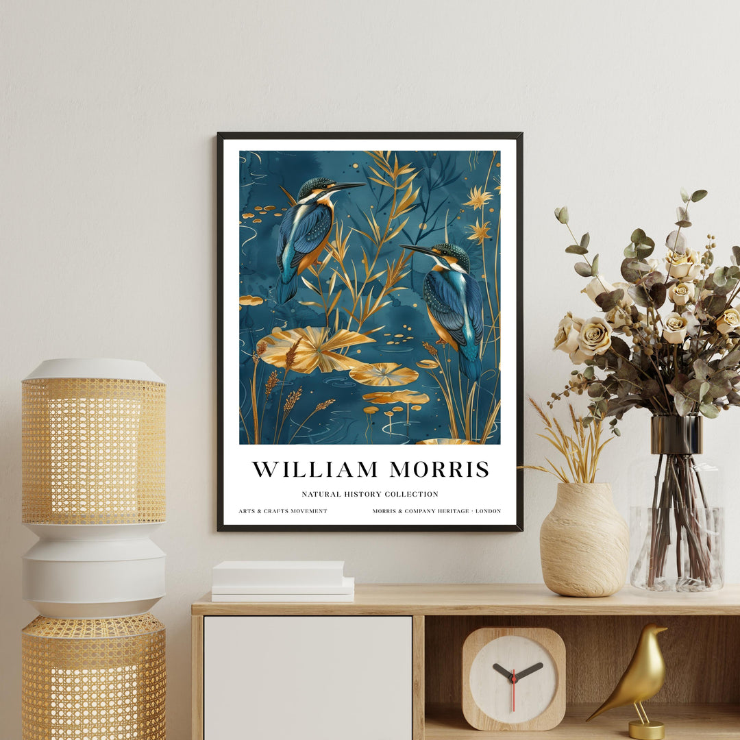 William Morris Kingfisher Bird Wall Art Blue Gold Botanical Print Vintage Nature Cottagecore Decor Arts And Crafts Poster Artwork for Home