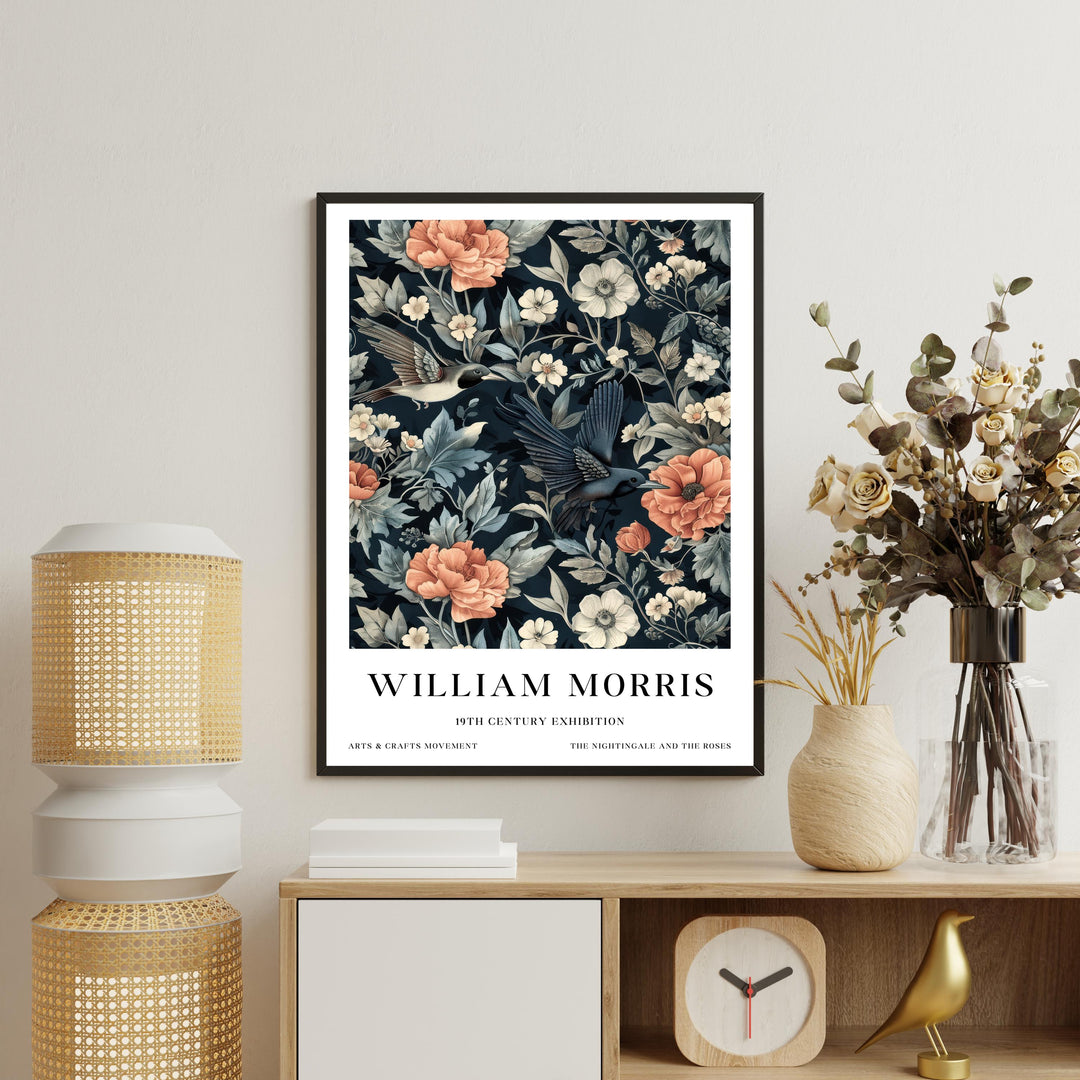 William Morris Hummingbird Bird Wall Art Dark Floral Botanical Print Vintage Cottagecore Decor Arts And Crafts Poster Artwork for Home