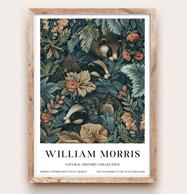 William Morris Badger Wall Art Woodland Animal Vintage Botanical Print Cottagecore Forest Decor Arts And Crafts Poster Artwork for Home