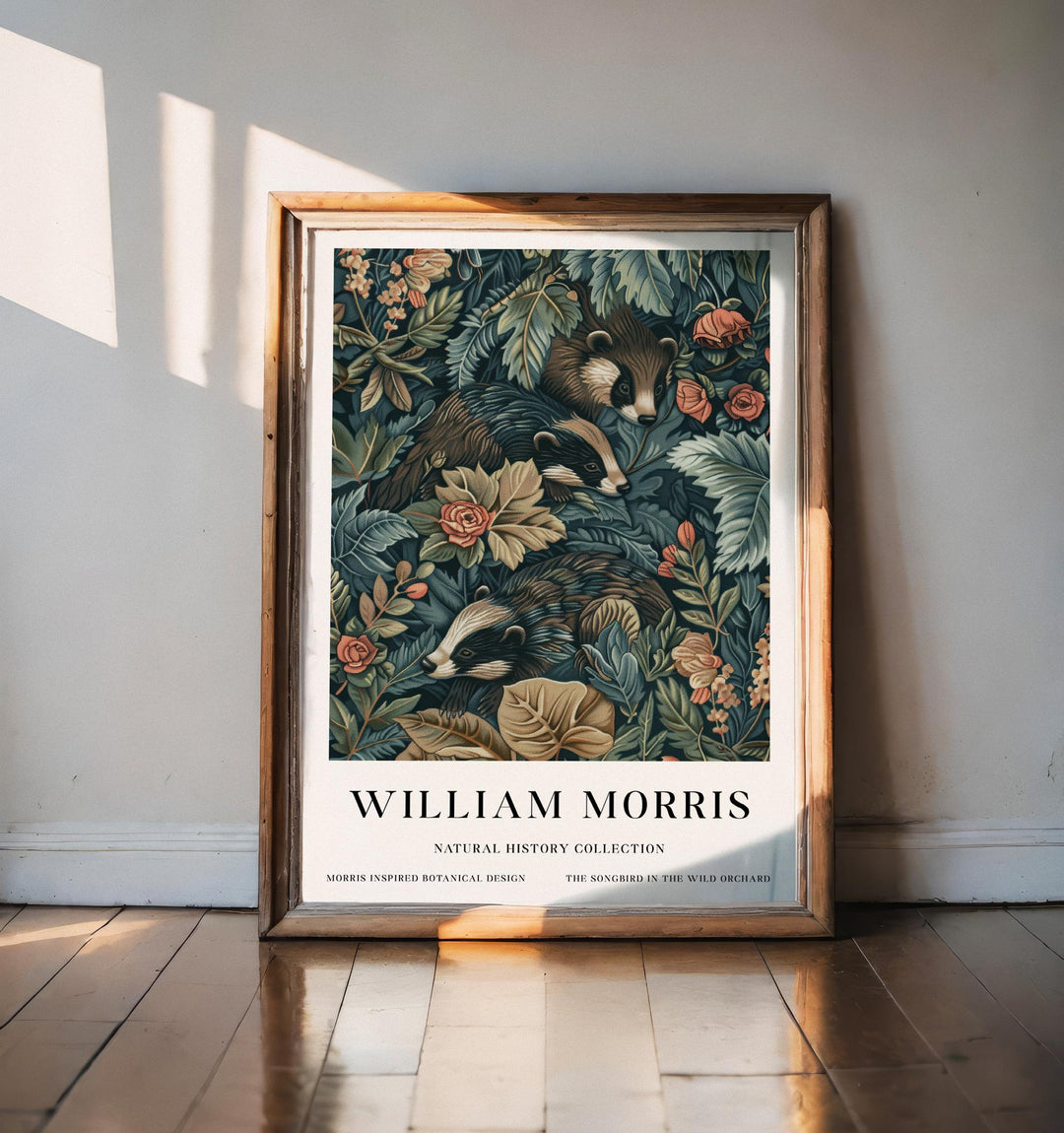 William Morris Badger Wall Art Woodland Animal Vintage Botanical Print Cottagecore Forest Decor Arts And Crafts Poster Artwork for Home