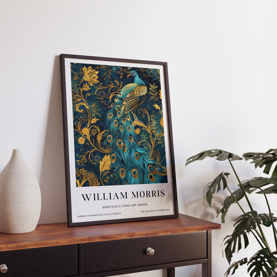 William Morris Peacock Wall Art Blue Gold Bird Vintage Botanical Print Luxury Cottagecore Decor Arts And Crafts Poster Artwork for Home
