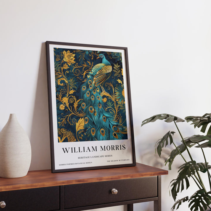 William Morris Peacock Wall Art Blue Gold Bird Vintage Botanical Print Luxury Cottagecore Decor Arts And Crafts Poster Artwork for Home