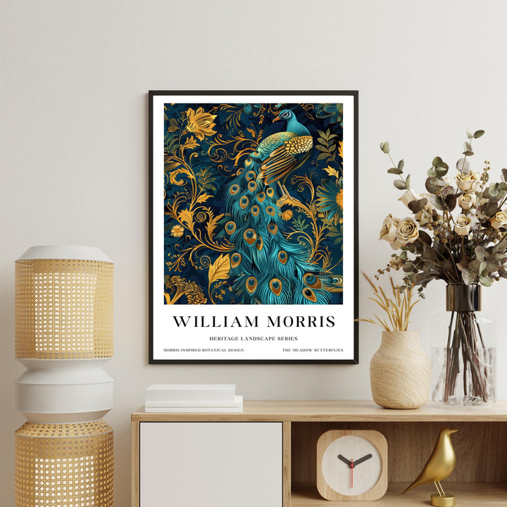 William Morris Peacock Wall Art Blue Gold Bird Vintage Botanical Print Luxury Cottagecore Decor Arts And Crafts Poster Artwork for Home
