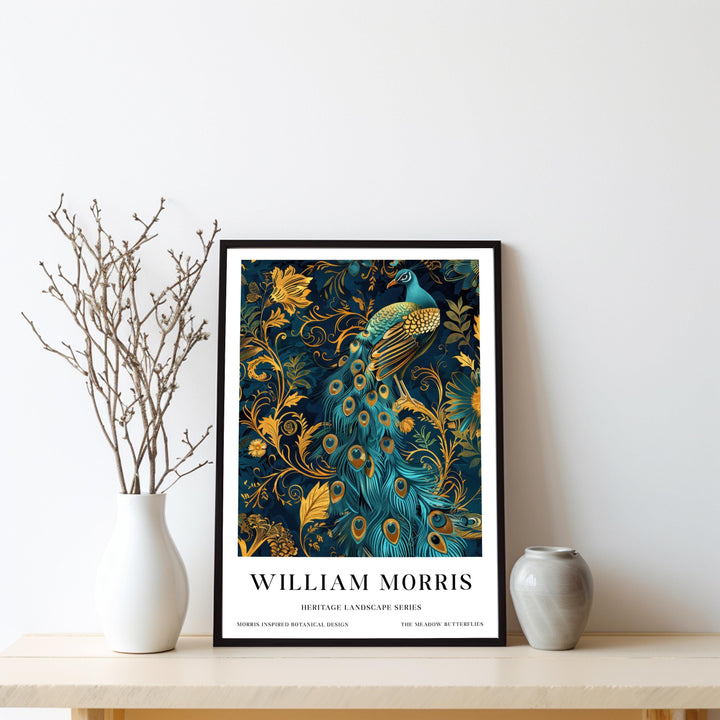William Morris Peacock Wall Art Blue Gold Bird Vintage Botanical Print Luxury Cottagecore Decor Arts And Crafts Poster Artwork for Home