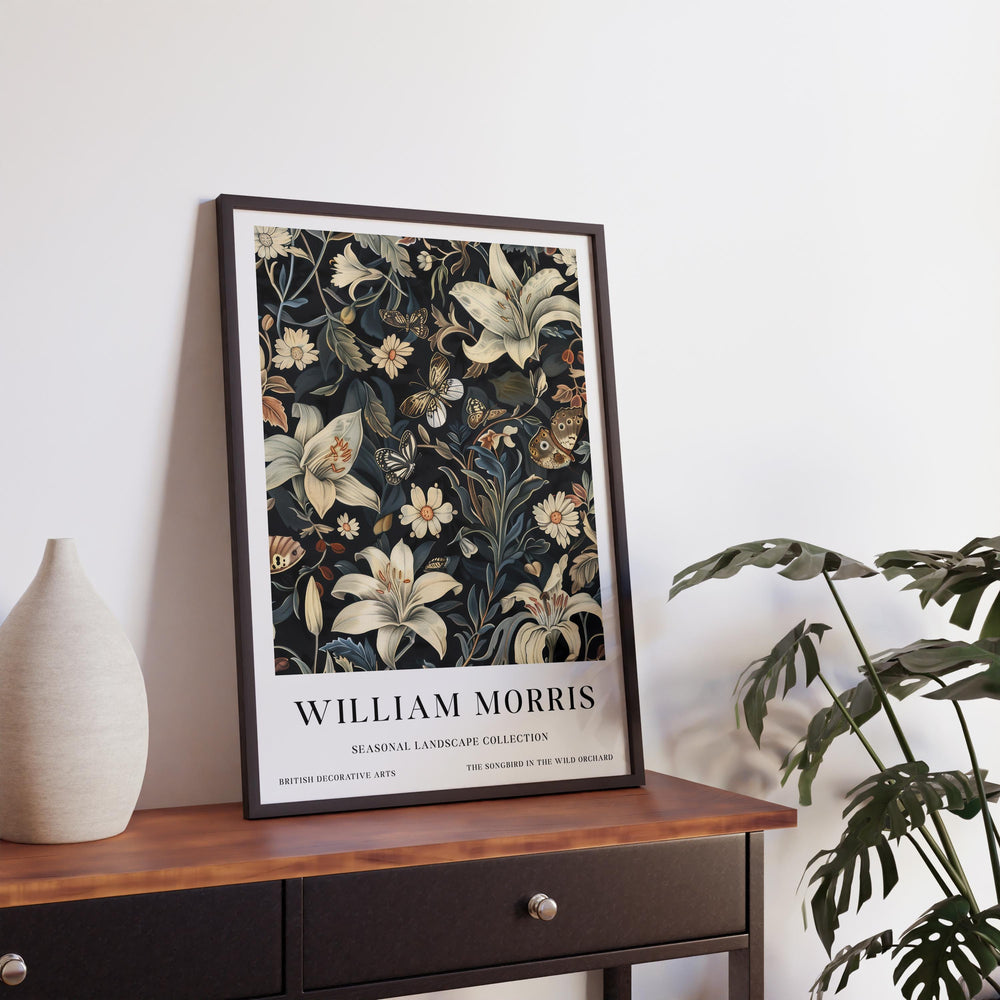 William Morris Lily Butterfly Wall Art Dark Floral Botanical Print Vintage Cottagecore Decor Arts And Crafts Poster Artwork for Home