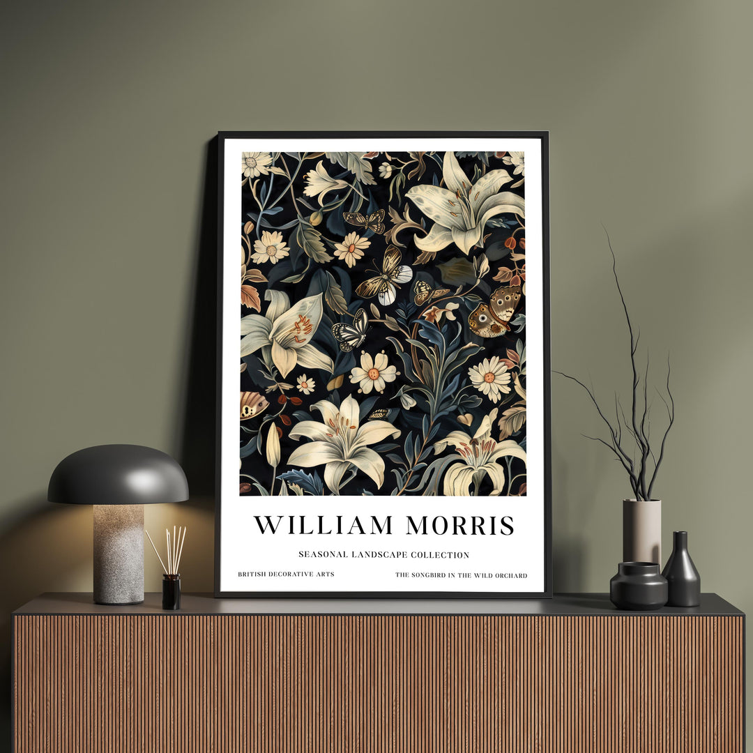 William Morris Lily Butterfly Wall Art Dark Floral Botanical Print Vintage Cottagecore Decor Arts And Crafts Poster Artwork for Home