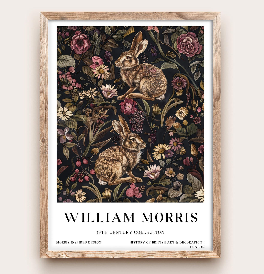 William Morris Hare Rabbit Wall Art Woodland Animal Dark Floral Botanical Print Cottagecore Decor Arts And Crafts Poster Artwork for Home