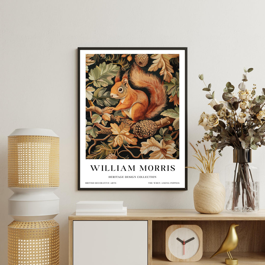 William Morris Red Squirrel Wall Art Woodland Animal Vintage Botanical Print Cottagecore Forest Decor Arts Crafts Poster Artwork for Home