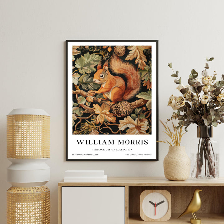 William Morris Red Squirrel Wall Art Woodland Animal Vintage Botanical Print Cottagecore Forest Decor Arts Crafts Poster Artwork for Home