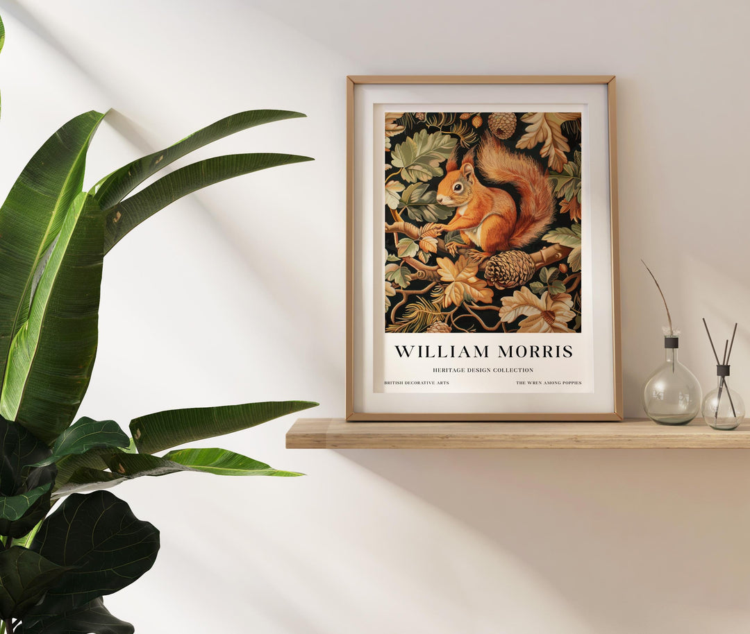 William Morris Red Squirrel Wall Art Woodland Animal Vintage Botanical Print Cottagecore Forest Decor Arts Crafts Poster Artwork for Home