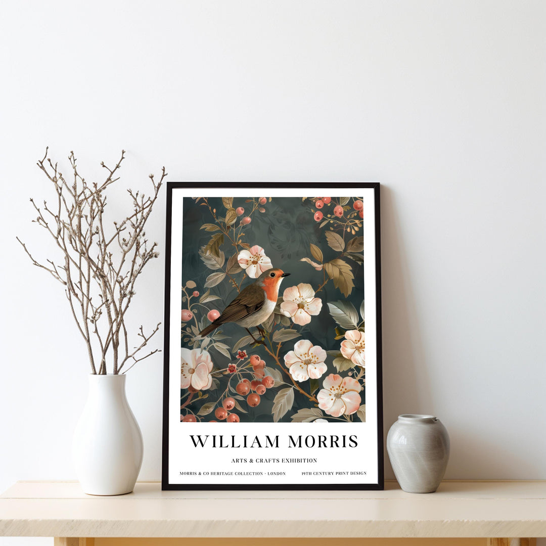 William Morris Robin Bird Wall Art Blossom Botanical Print Vintage Cottagecore Nature Decor Arts And Crafts Poster Artwork for Home