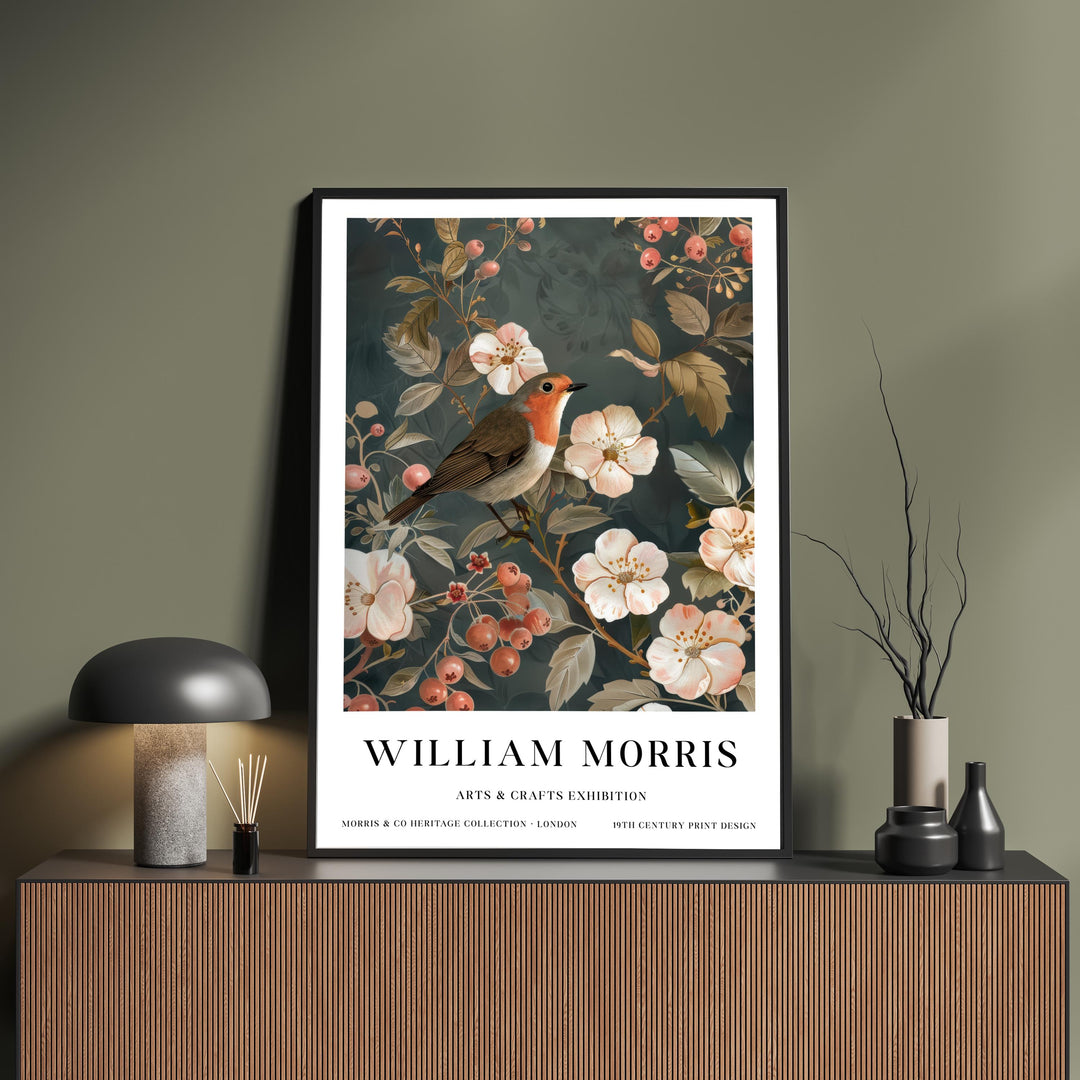 William Morris Robin Bird Wall Art Blossom Botanical Print Vintage Cottagecore Nature Decor Arts And Crafts Poster Artwork for Home