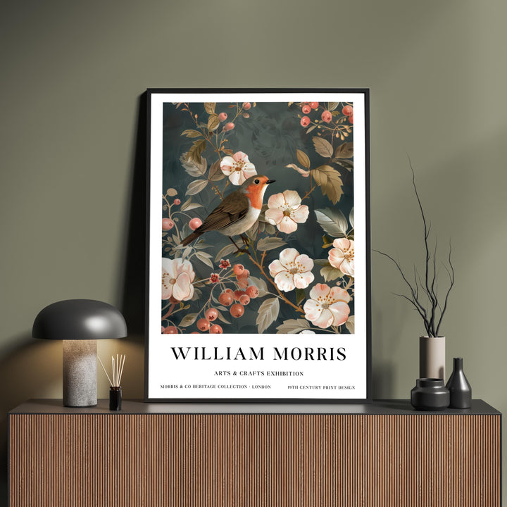 William Morris Robin Bird Wall Art Blossom Botanical Print Vintage Cottagecore Nature Decor Arts And Crafts Poster Artwork for Home