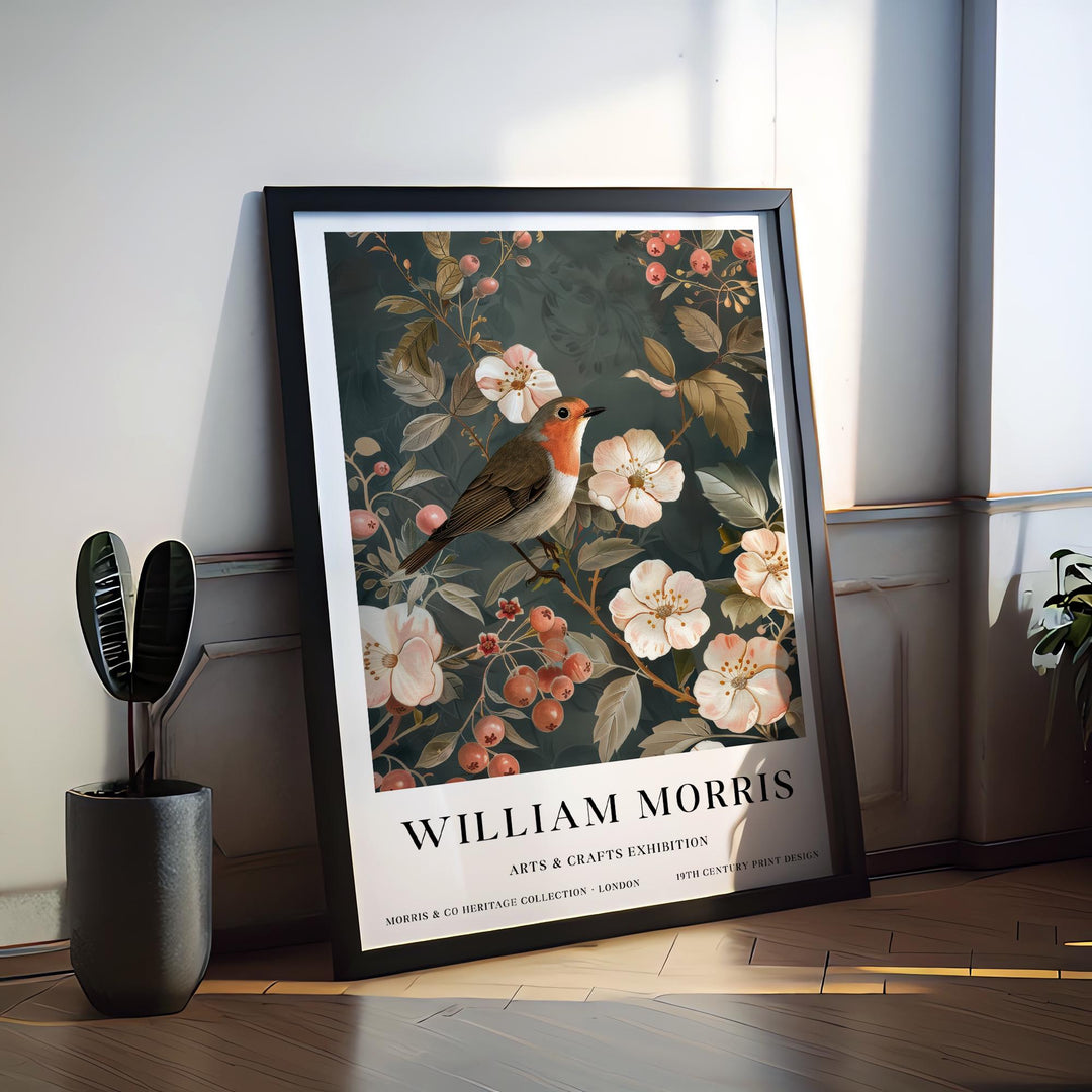 William Morris Robin Bird Wall Art Blossom Botanical Print Vintage Cottagecore Nature Decor Arts And Crafts Poster Artwork for Home